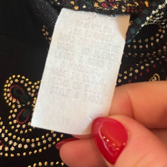 90s vintage black midi slinky skirt faux buttons gold paisley - Picture 7 of 9